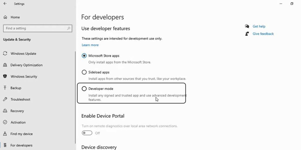 Enable Developer Mode on Your Windows 10